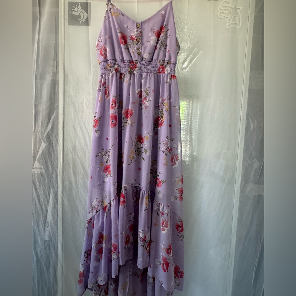 Lilac Floral Spaghetti-Strap Maxi Dress